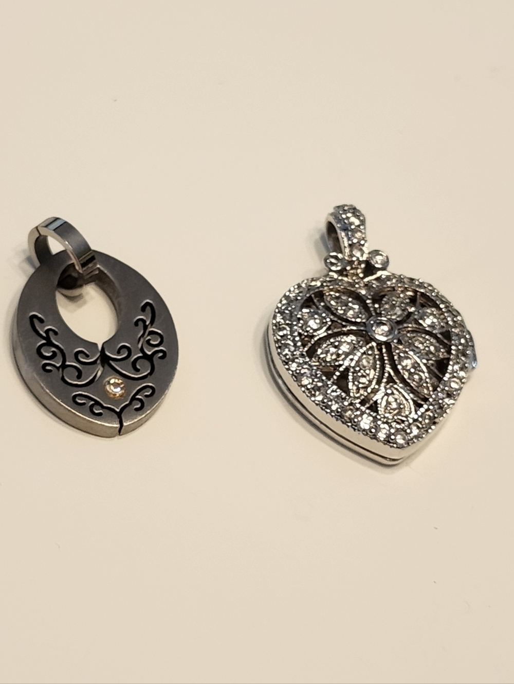 Silver-Tone Filigree Heart Pendant Necklace Charm - Silver